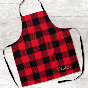 Tablier Red Buffalo Plaid Nom personnalisé Russe Noël