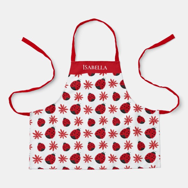 Tablier Red Daisy Ladybug Motif Personnalisé (Recto)