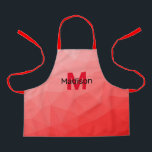 Tablier Red gradient geometric mesh pattern Monogram<br><div class="desc">Monogramme Personnalisez avec votre initiale et votre nom personnalisés. Motif de maillage géométrique dégradé rouge. Triangle maillage géométrique avec dégradé gris foncé clair. motif,  ombre,  maillage,  triangles,  géométrie,  géométrique,  dégradé,  cool,  triangle,  brillant,  rouge</div>
