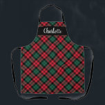 Tablier Red Green Black Watch Plaid Fête personnalisée<br><div class="desc">Le tablier de vacances Festive saisonnier dispose d'un classique rouge, vert chasseur et noir montre écossais écossais écossais plaid motif avec un texte en monogramme moderne blanc qui peut être personnalisé avec un nom. Que vous soyez en cuisine de dîner de Noël, en train de cuisiner des biscuits de vacances...</div>