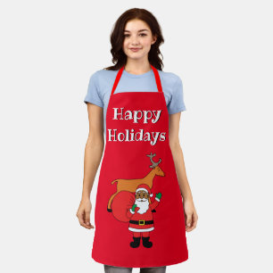 Tablier Red Happy Holidays Santa Claus afro-américain