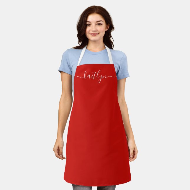 Tablier Red Holiday Christmas kitchen Personalized script  (Porté)