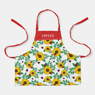 Tablier Red Ladybugs & Sunflower Motif Ajouter un nom