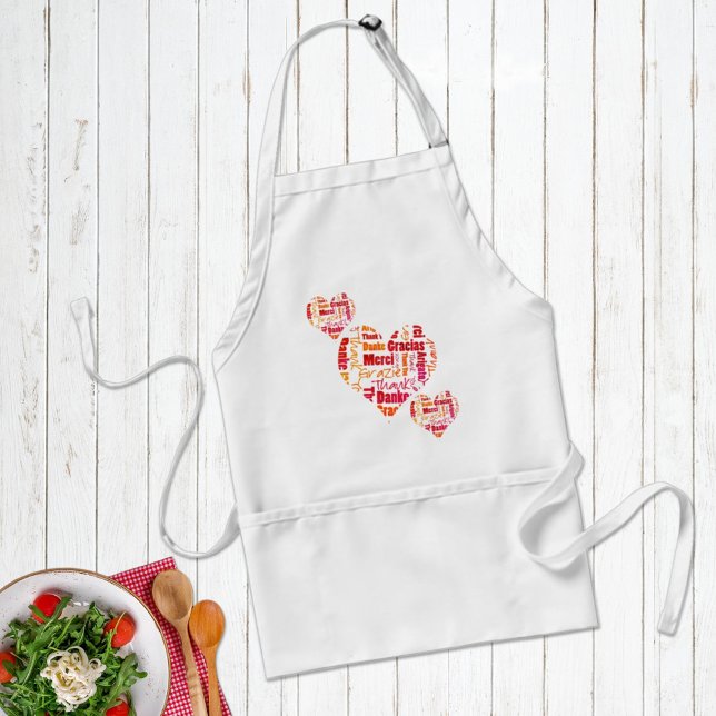 Tablier Red & Orange Merci Mot Coeurs Cloud (Keep clean with a three heart multilingual word collage apron design. Check it out on all 3 colors.)