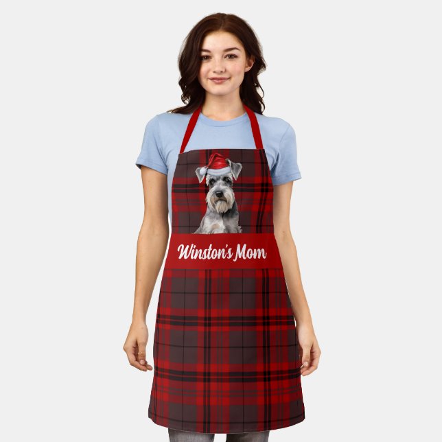 Tablier Red Plaid and Schnauzer Dog Christmas (Porté)
