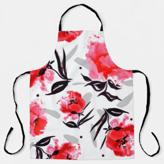 Tablier Red Poppy sur un arrière - plan blanc à rayures gr