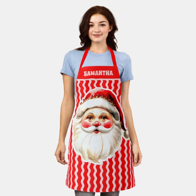 Tablier Red Retro Santa Claus Red Ric Rac Noël Apron (Porté)