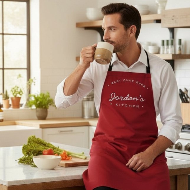 Tablier Red White Meilleur Chef jamais personnalisé votre  (Best Chef Ever personalized red apron)