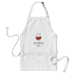 Tablier Red Wine Glass Themed   Chef Name Adult Apron