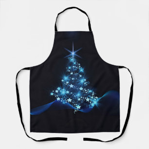 Tablier Reflet bleu des étoiles sur l'arbre de Noël sombre