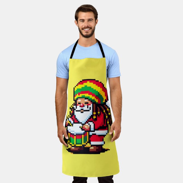 Tablier Reggae Père Noël Drummer Fun Pixel Art Christmas M (Porté)