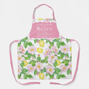 Tablier Reine de la cuisine Citron Floral Rose