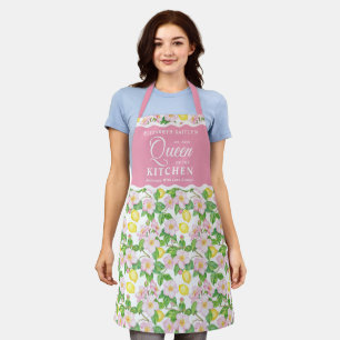 Tablier Reine de la cuisine Citron Floral Rose