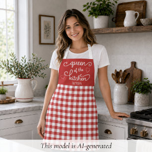 Tablier Reine de la cuisine en Vichy rouge