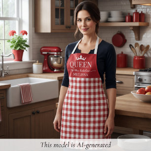 Tablier Reine de la cuisine en vichy rouge