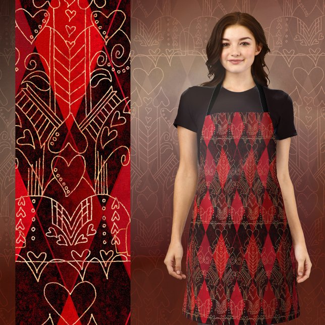 Tablier Reine des Coeurs Glitzy Arlequin Rouge Noir Blanc (Créateur téléchargé)