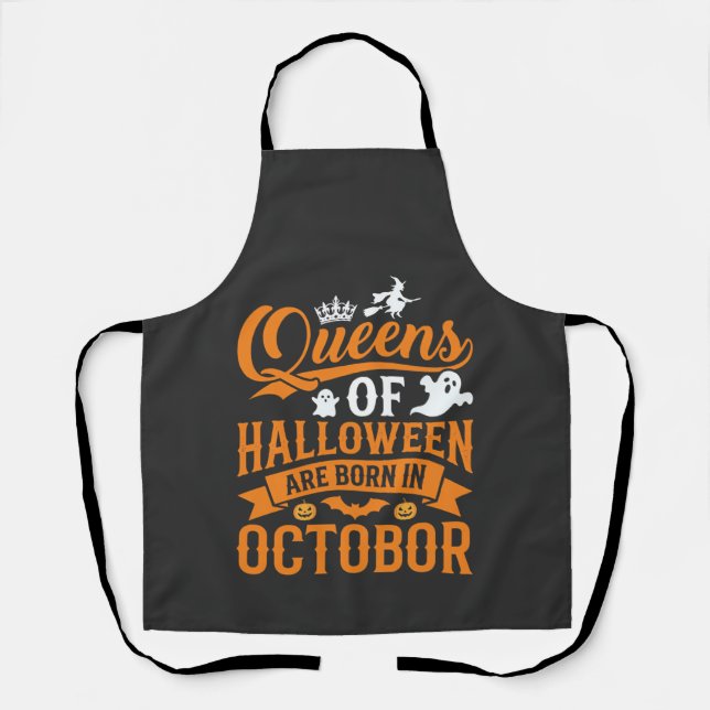 Tablier Reines d'Halloween Nées en Octobre Typographie Vin (Recto)