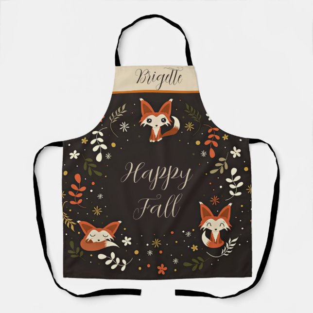 Tablier Renards d'automne avec texte personnalisable perso (Recto)
