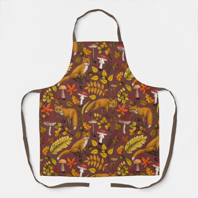 Tablier Renards d'automne sur chocolat brun (Recto)