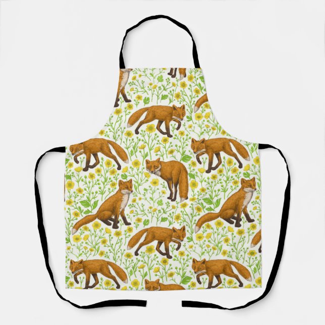 Tablier Renards et papillons sur le blanc naturel (Recto)