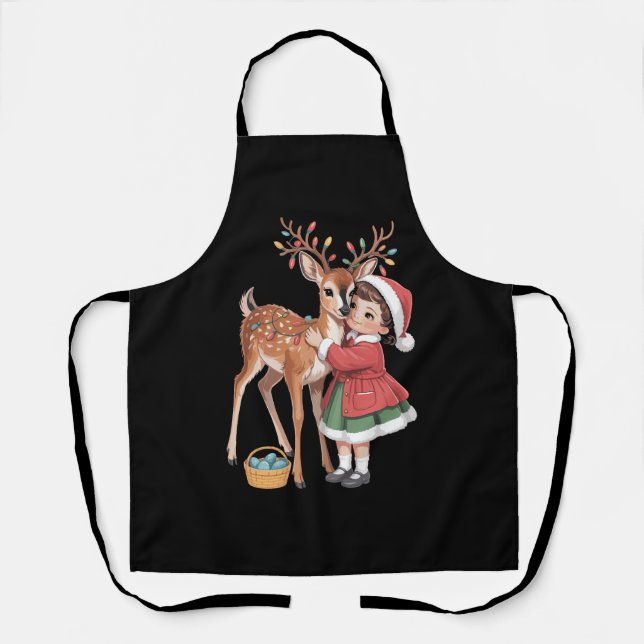 Tablier Renne de Noël rétro et fille Xmas  (Recto)