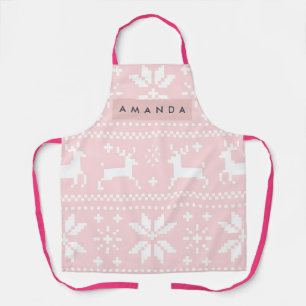 Tablier Renne Nordique Rose Pastel Personnalisé