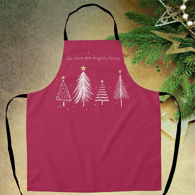 Tablier Repas élégant, Rouge et Blanc, Gold Stars Party (Fun Christmas Tree Stars - Red, White, Gold, Apron)