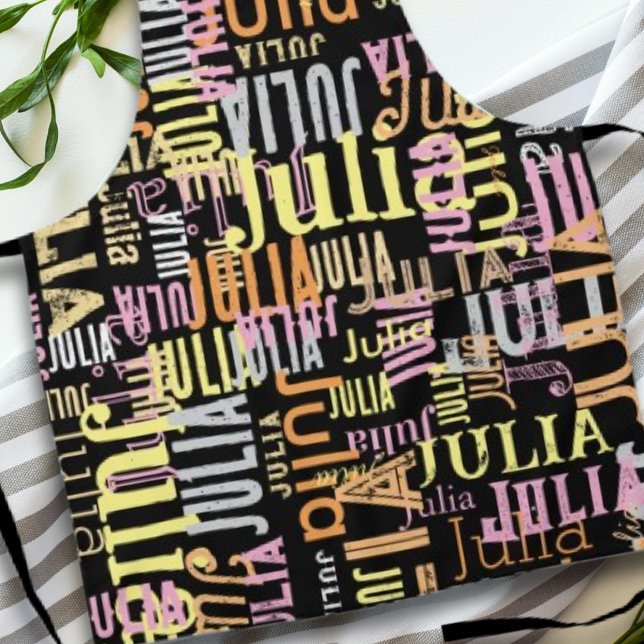 Tablier Répétition de son nom / Couleurs sur noir (Créateur téléchargé)