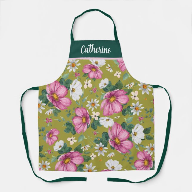 Tablier Ressort aquarelle florale Apron personnalisé (Recto)