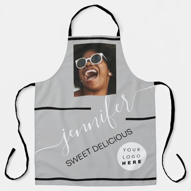 Tablier Restaurant Cakes Coffe Shop Photo Logo Gris (Recto)