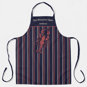 Tablier Restaurant Lobster Navy Blue Et Rayure Rouge