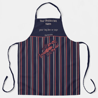 Tablier Restaurant Lobster Navy Blue et rayure rouge