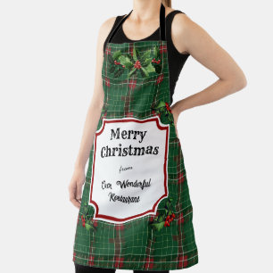 Tablier Restaurant personnalisé Noël Vert Plat