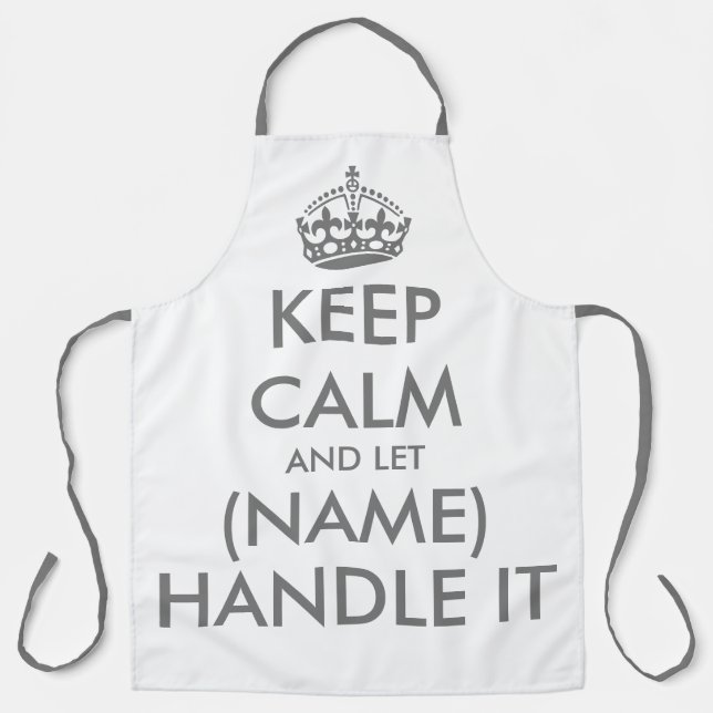Tablier Restez calme et laissez-le manipuler blanc et gris (Recto)