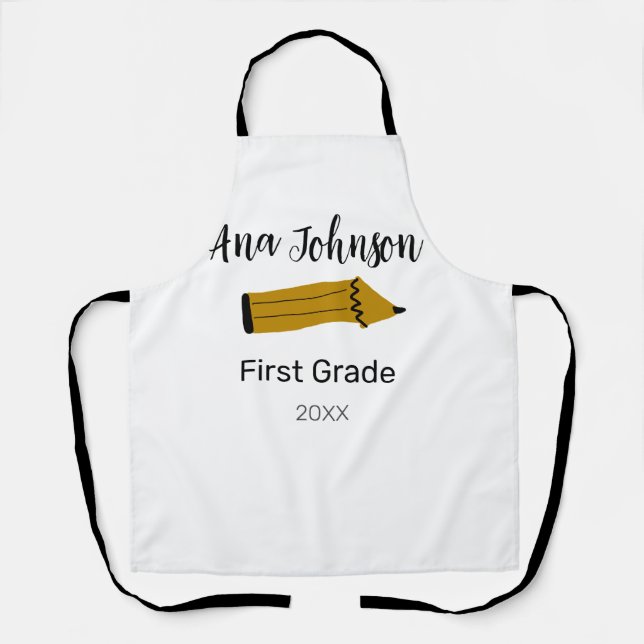 Tablier Retour au crayon de l'école ajouter nom classe ann (Recto)