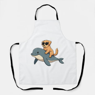 Tablier Retriever doré vintage montant une baleine béluga