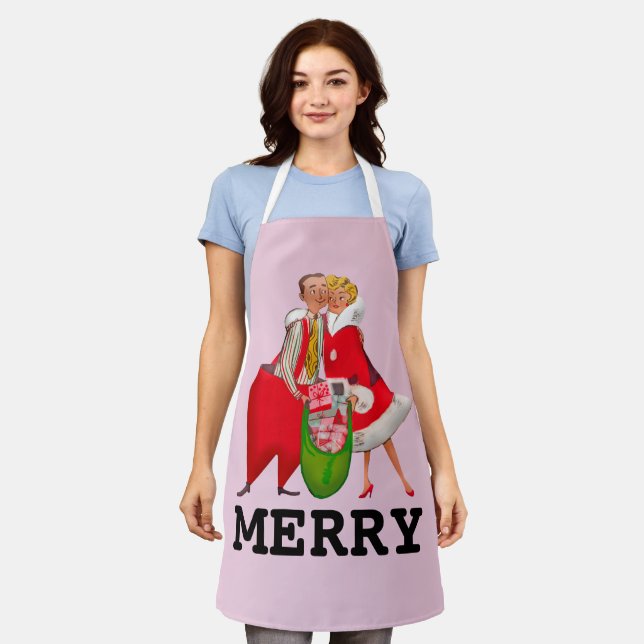 TABLIER RETRO 1950' COUPLE MERRY CHRISTMAS APRON (Porté)