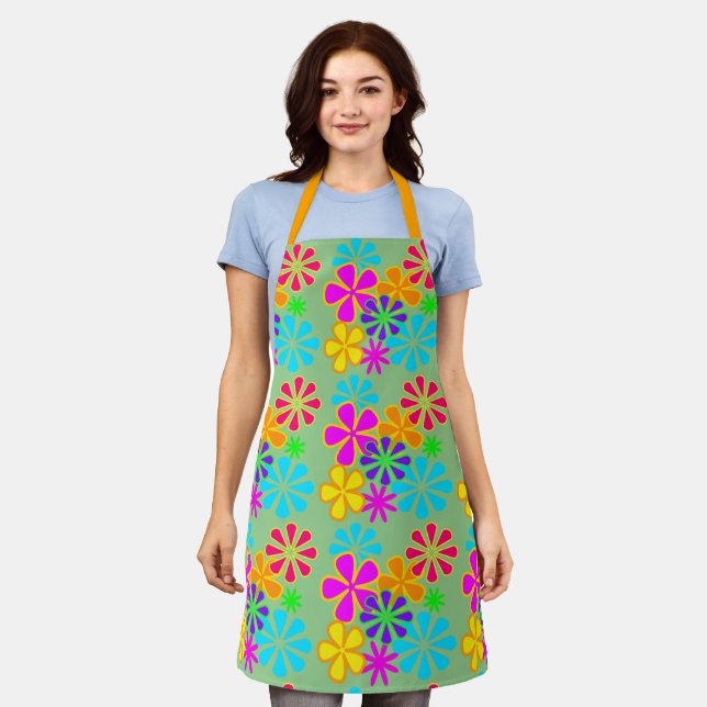 Tablier Retro 1970 Flwoer Power Green (Porté)
