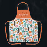 Tablier Retro Bugs & Fleurs Motif Orange Monogramme<br><div class="desc">Tablier multicolore parfait pour tomber avec un motif de fleurs,  de feuilles et de bugs dans un style fantaisiste. Ajoutez votre nom et votre monogramme sur le dessus orange de l'tablier.</div>