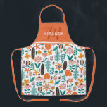 Tablier Retro Bugs & Fleurs Motif Orange Monogramme<br><div class="desc">Tablier multicolore parfait pour tomber avec un motif de fleurs,  de feuilles et de bugs dans un style fantaisiste. Ajoutez votre nom et votre monogramme sur le dessus orange de l'tablier.</div>