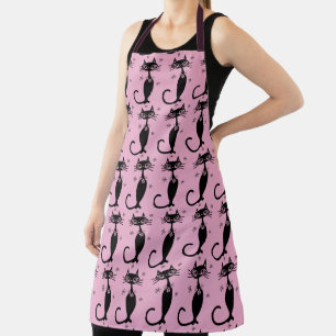TABLIER RÉTRO CHAT NOIR ROSE