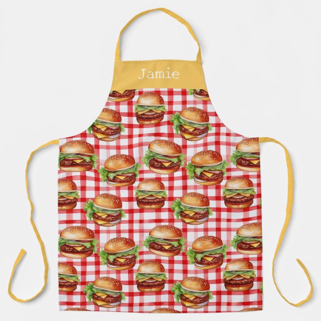 Tablier Retro Cheeseburger Personalized Name (Recto)