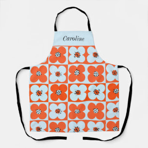 Tablier Retro Daisy Orange Boho Motif Personnalisé