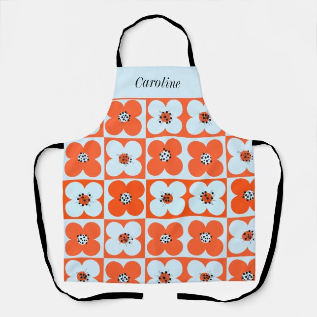 Tablier Retro Daisy Orange Boho Motif Personnalisé (Recto)
