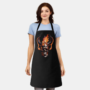 Tablier Retro Dead Burning Crâne avec corne en feu