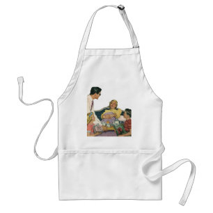 Tablier Retro Famille Sert Maman Petit Déjeuner au Lit