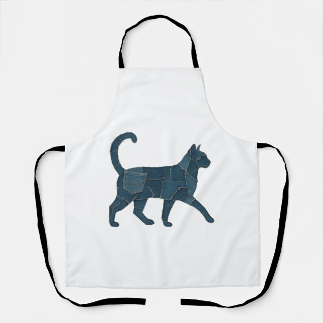 Tablier Retro Funny Denim Patch animal chat T-shirt (Recto)