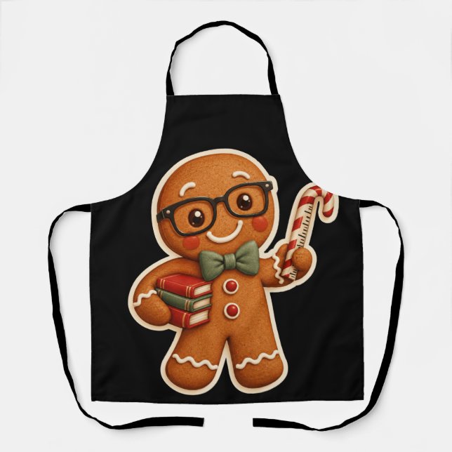 Tablier Retro Gingerbread Teacher Christmas Custom Apron (Recto)