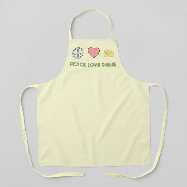 Tablier Rétro Jaune Paix Amour Fromage (Peace love cheese yellow apron.)