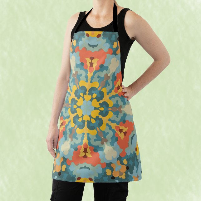 Tablier Rétro Mandala bleu orange et jaune (Créateur téléchargé)